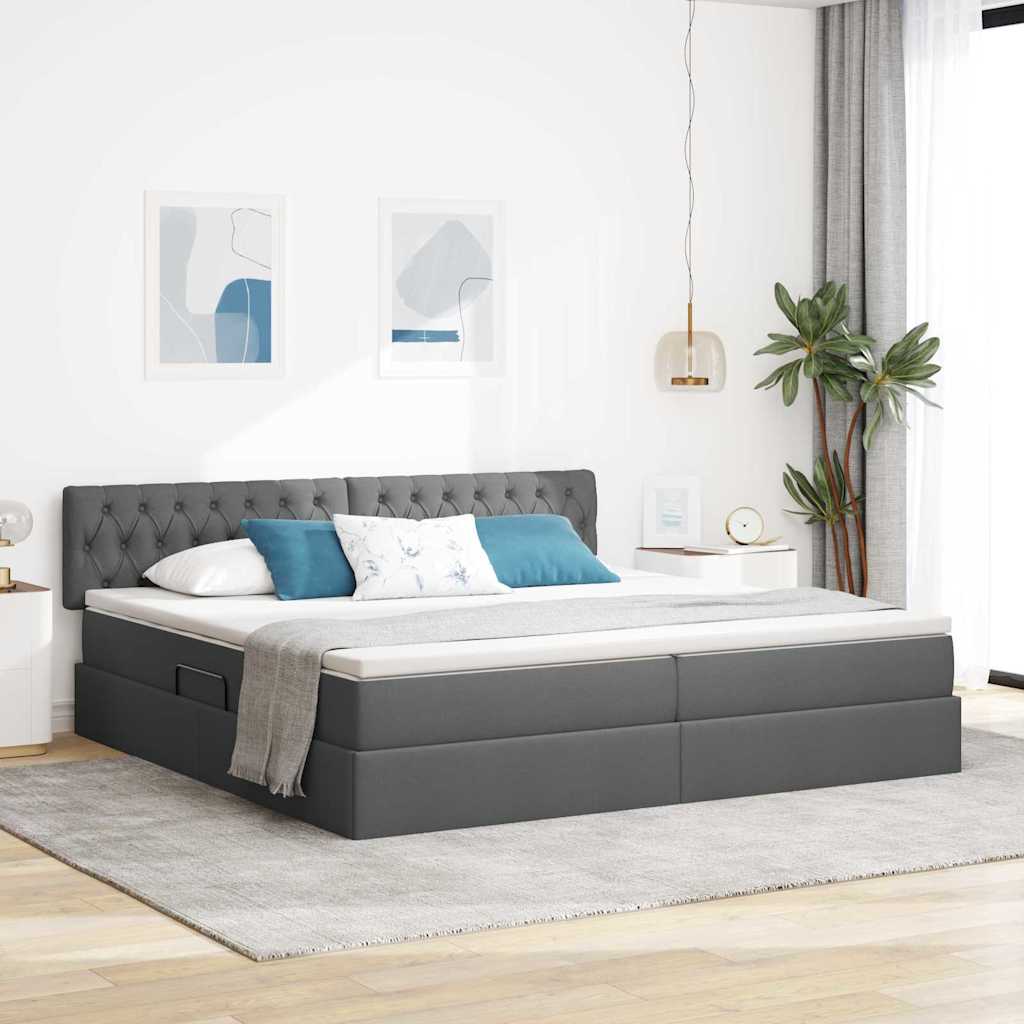 vidaXL Cama con almacenamiento y colchón Gris oscuro 200 x 200 cm