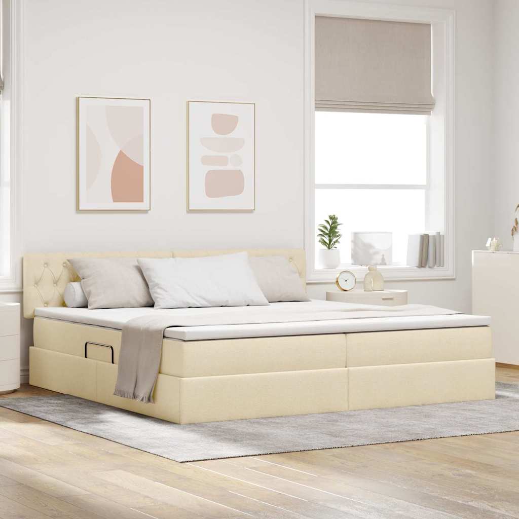 vidaXL Cama con almacenamiento y colchón Crema 200 x 200 cm Terciopelo