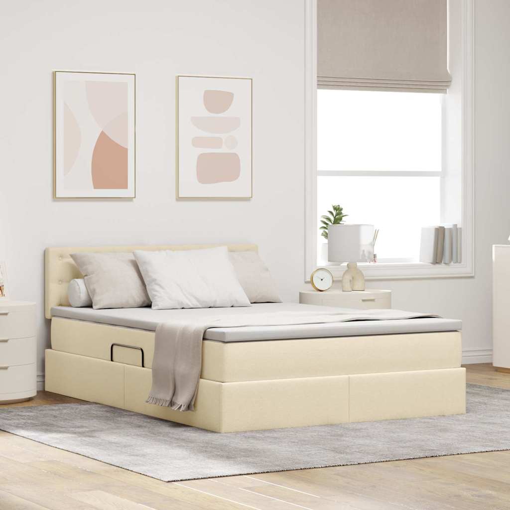vidaXL Cama con almacenamiento y colchón Crema 140 x 190 cm Terciopelo