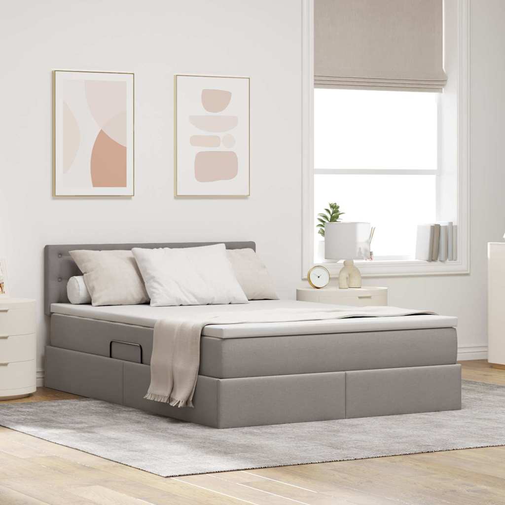 vidaXL Cama con almacenamiento y colchón Taupé 140 x 200 cm Terciopelo