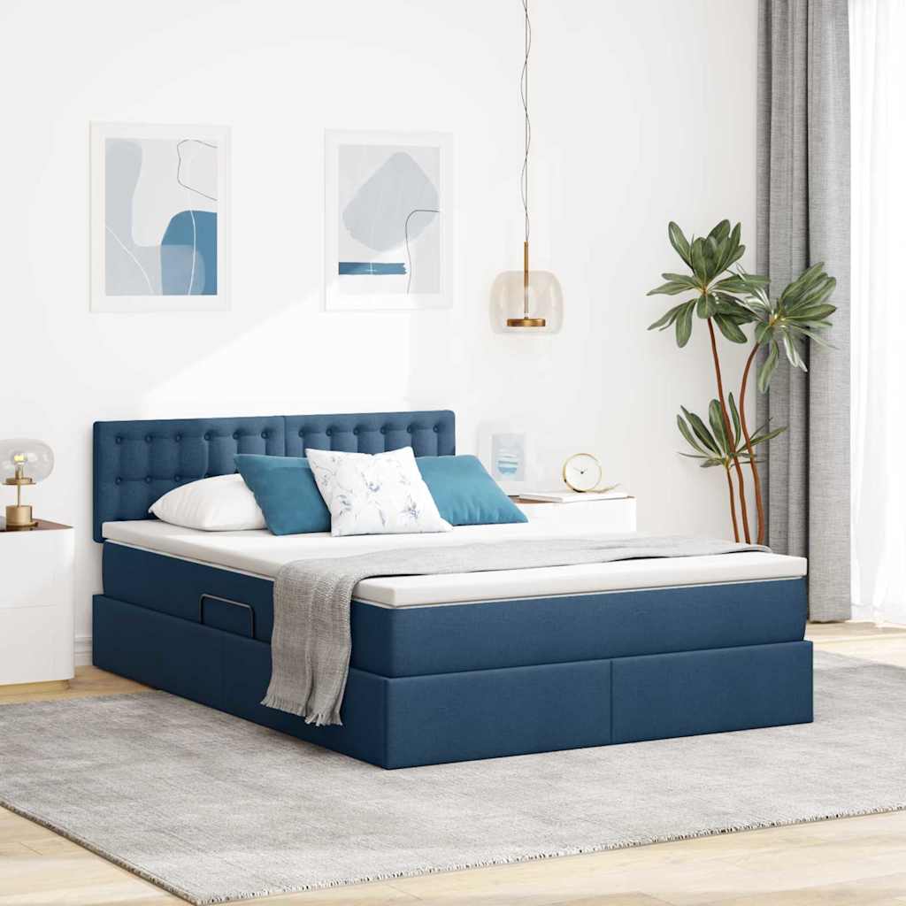 vidaXL Cama con almacenamiento y colchón Azul 140 x 200 cm Terciopelo