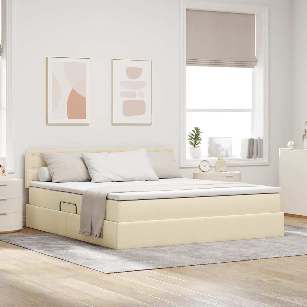 vidaXL Cama con almacenamiento y colchón Crema 160 x 200 cm Terciopelo