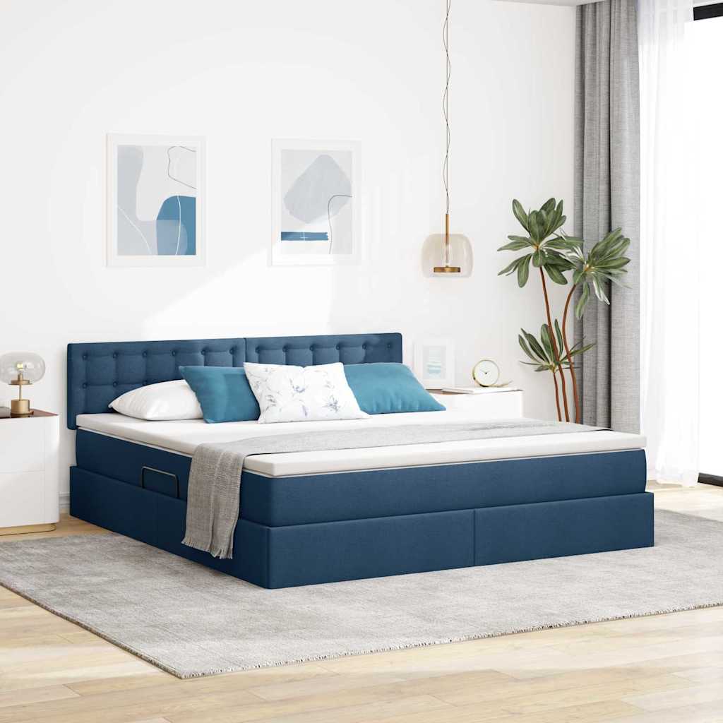 vidaXL Cama con almacenamiento y colchón Azul 180 x 200 cm Terciopelo
