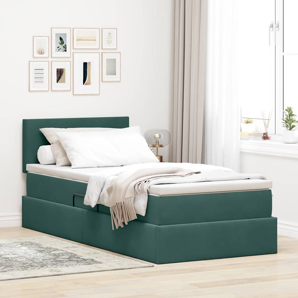 vidaXL Cama con almacenamiento Verde oscuro 90 x 190 cm Terciopelo