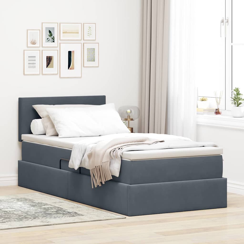 vidaXL Cama con almacenamiento Gris oscuro 90 x 200 cm Terciopelo
