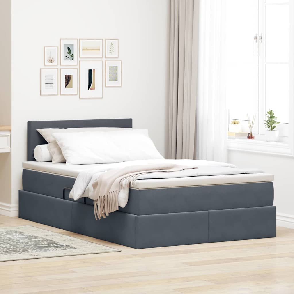 vidaXL Cama con almacenamiento Gris oscuro 120 x 200 cm Terciopelo