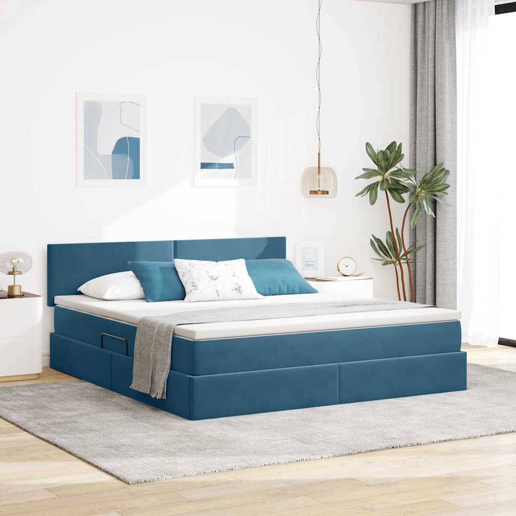 vidaXL Cama con almacenamiento Azul Oscuro 160 x 200 cm Terciopelo