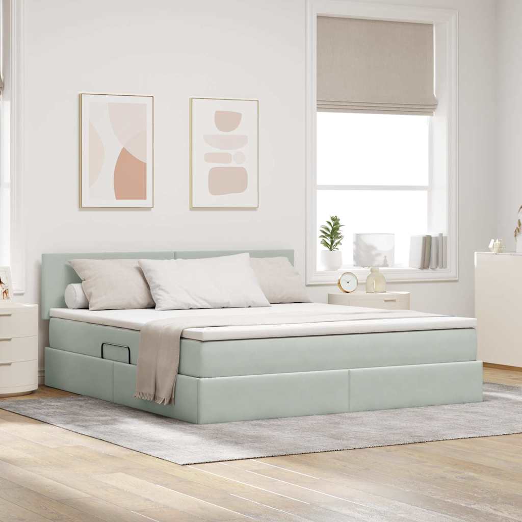 vidaXL Cama con almacenamiento Gris Claro 180 x 200 cm Terciopelo
