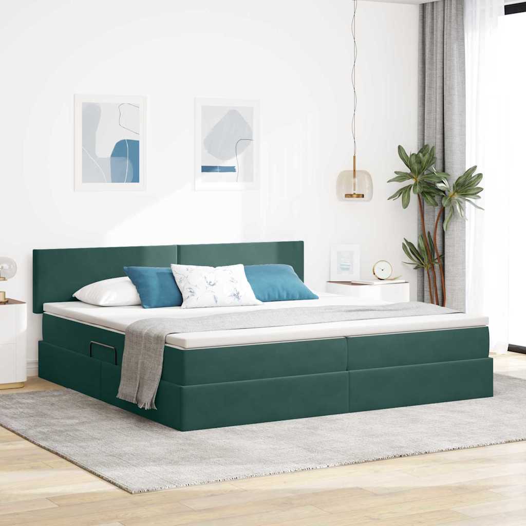 vidaXL Cama con almacenamiento Verde oscuro 200 x 200 cm Terciopelo