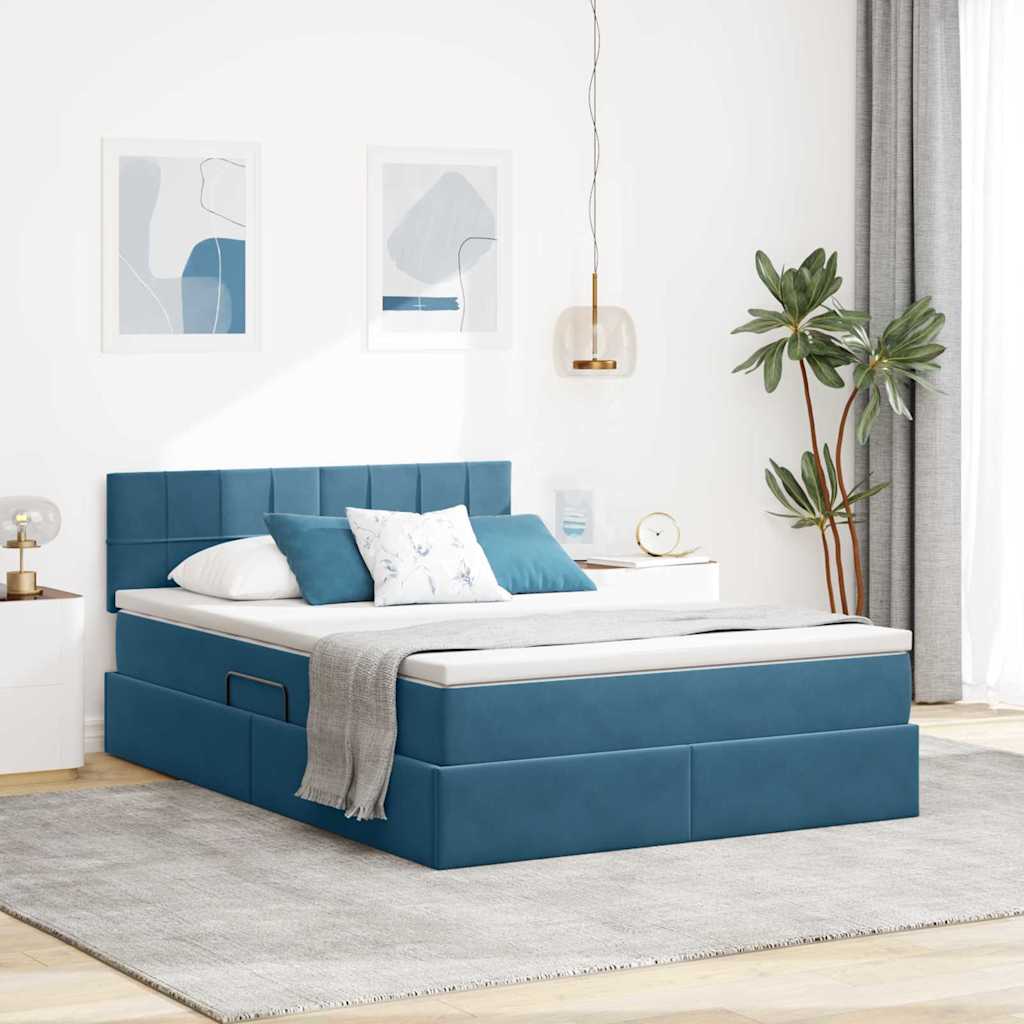 vidaXL Cama con almacenamiento Azul Oscuro 140 x 200 cm Terciopelo