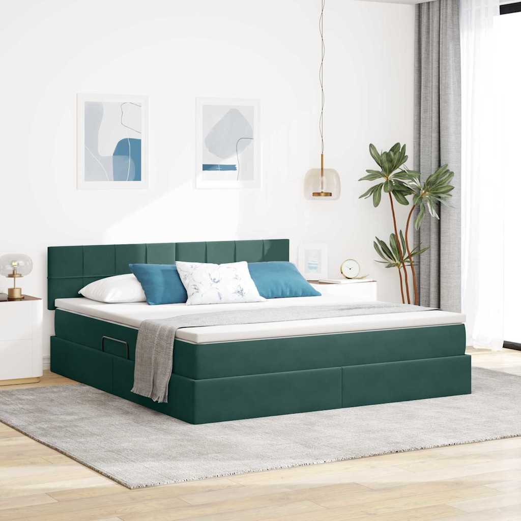 vidaXL Cama con almacenamiento Verde oscuro 180 x 200 cm Terciopelo