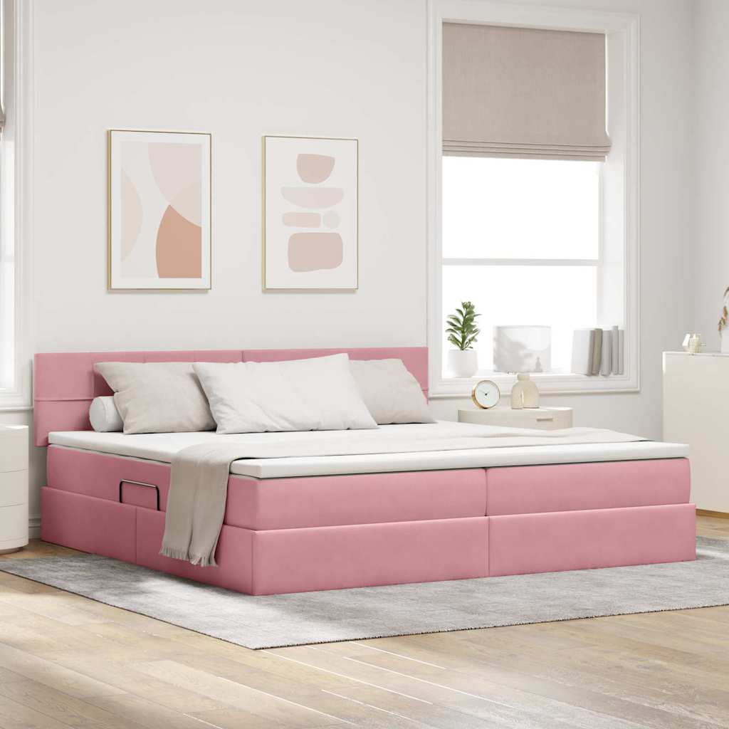 vidaXL Cama con almacenamiento Rosa 200 x 200 cm Terciopelo