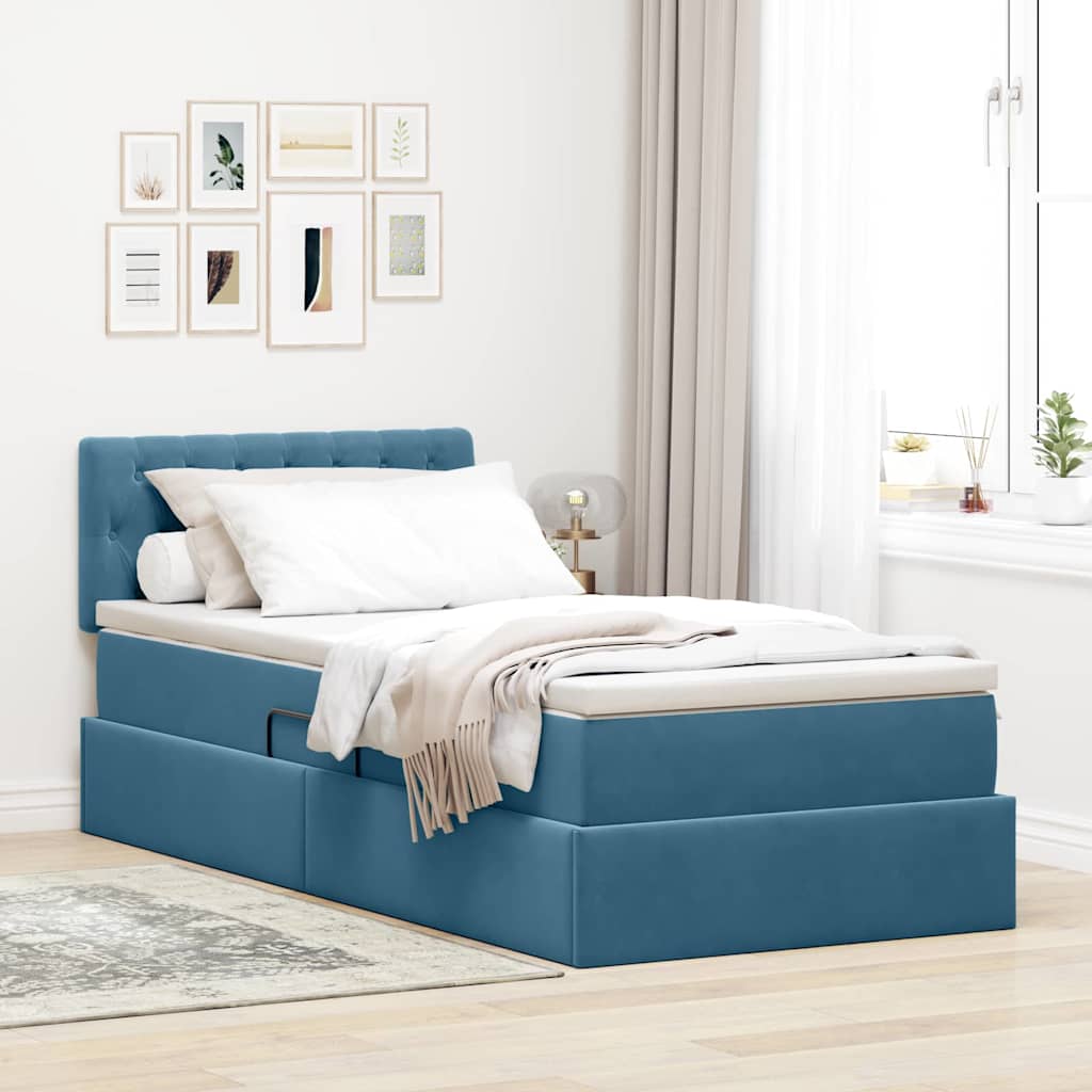vidaXL Cama con almacenamiento Azul Oscuro 90 x 190 cm Terciopelo