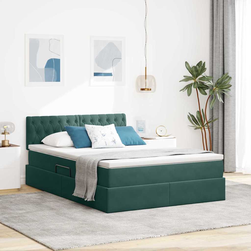 vidaXL Cama con almacenamiento Verde oscuro 140 x 200 cm Terciopelo
