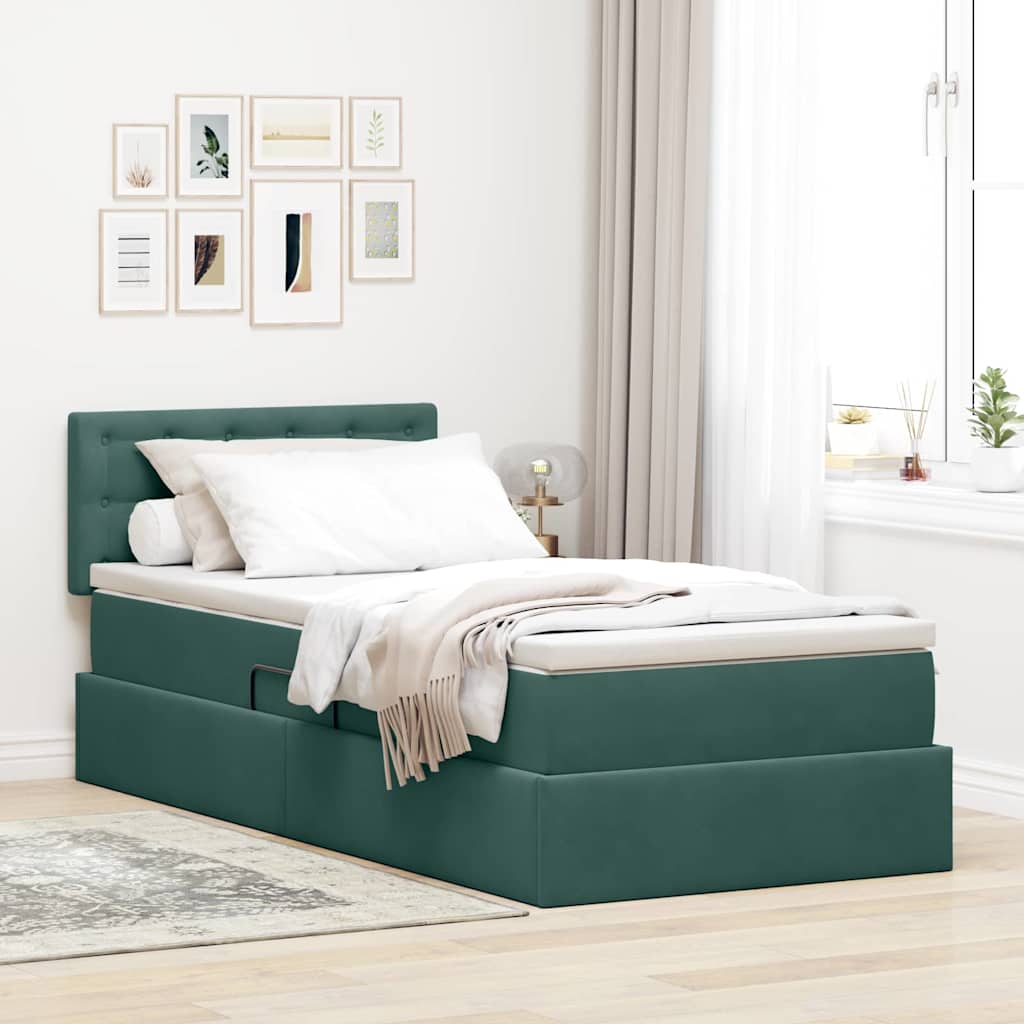 vidaXL Cama con almacenamiento Verde oscuro 90 x 200 cm Terciopelo