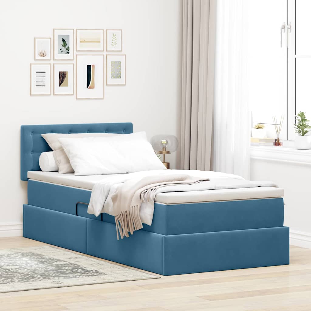 vidaXL Cama con almacenamiento Azul Oscuro 100 x 200 cm Terciopelo