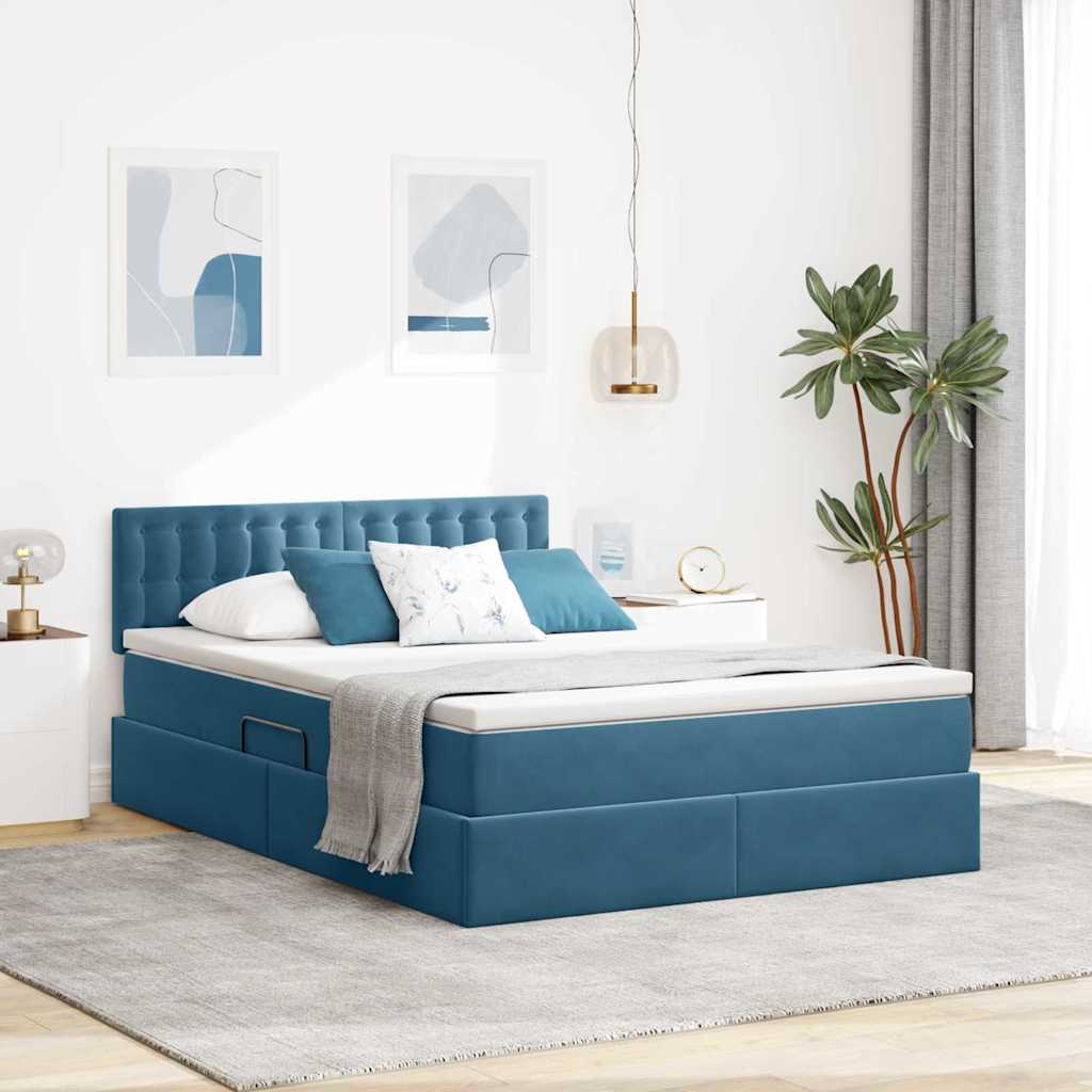 vidaXL Cama con almacenamiento Azul Oscuro 140 x 200 cm Terciopelo