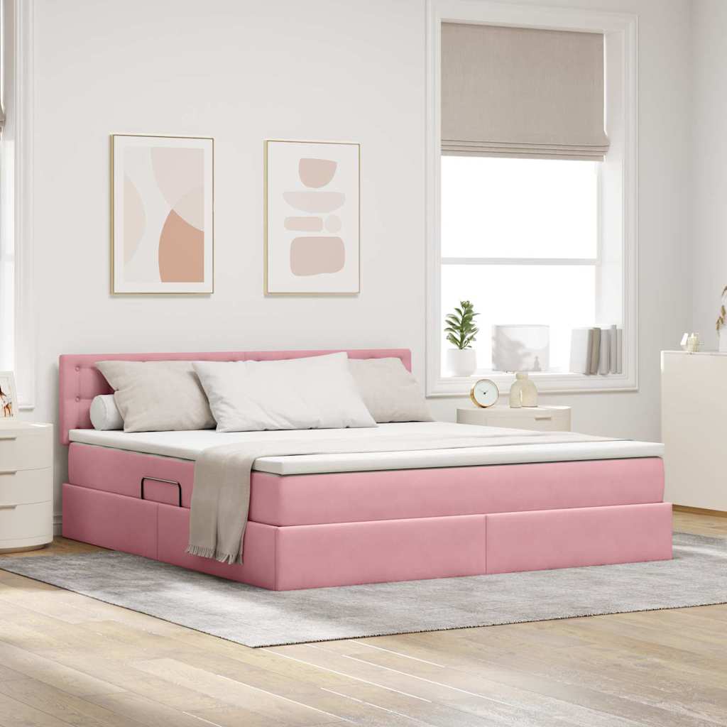 vidaXL Cama con almacenamiento Rosa 160 x 200 cm Terciopelo