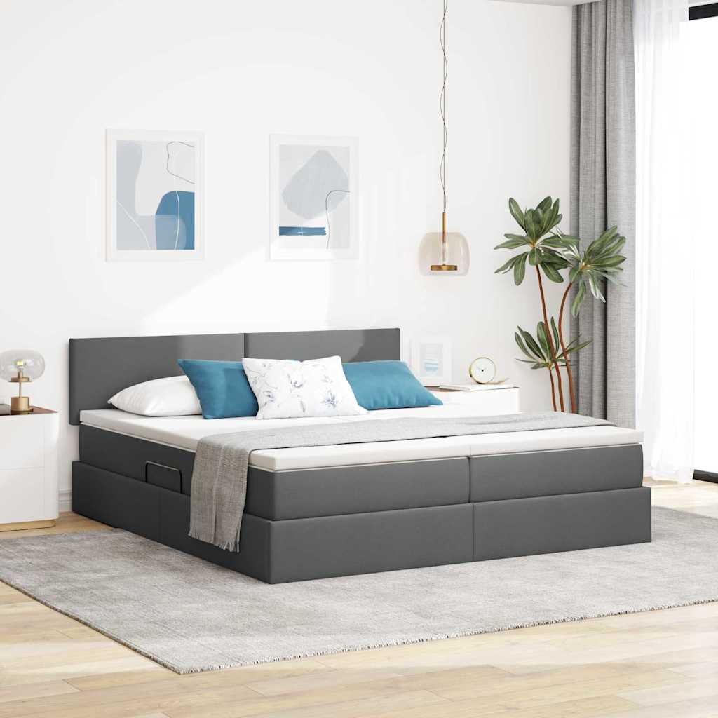 vidaXL Cama con almacenamiento con colchón Gris oscuro 180 x 200 cm