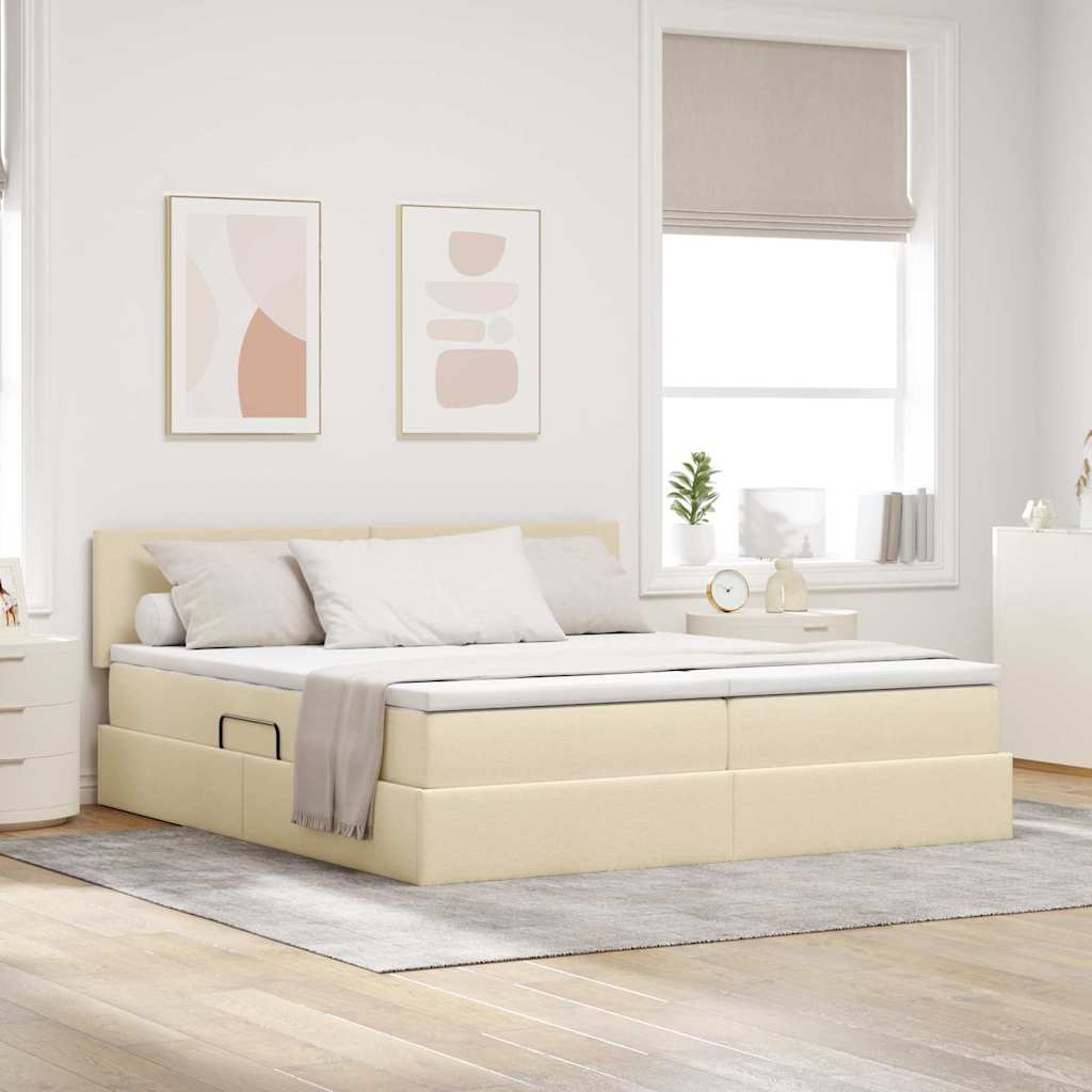 vidaXL Cama con almacenamiento Crema 200 x 200 cm Cuero sintético