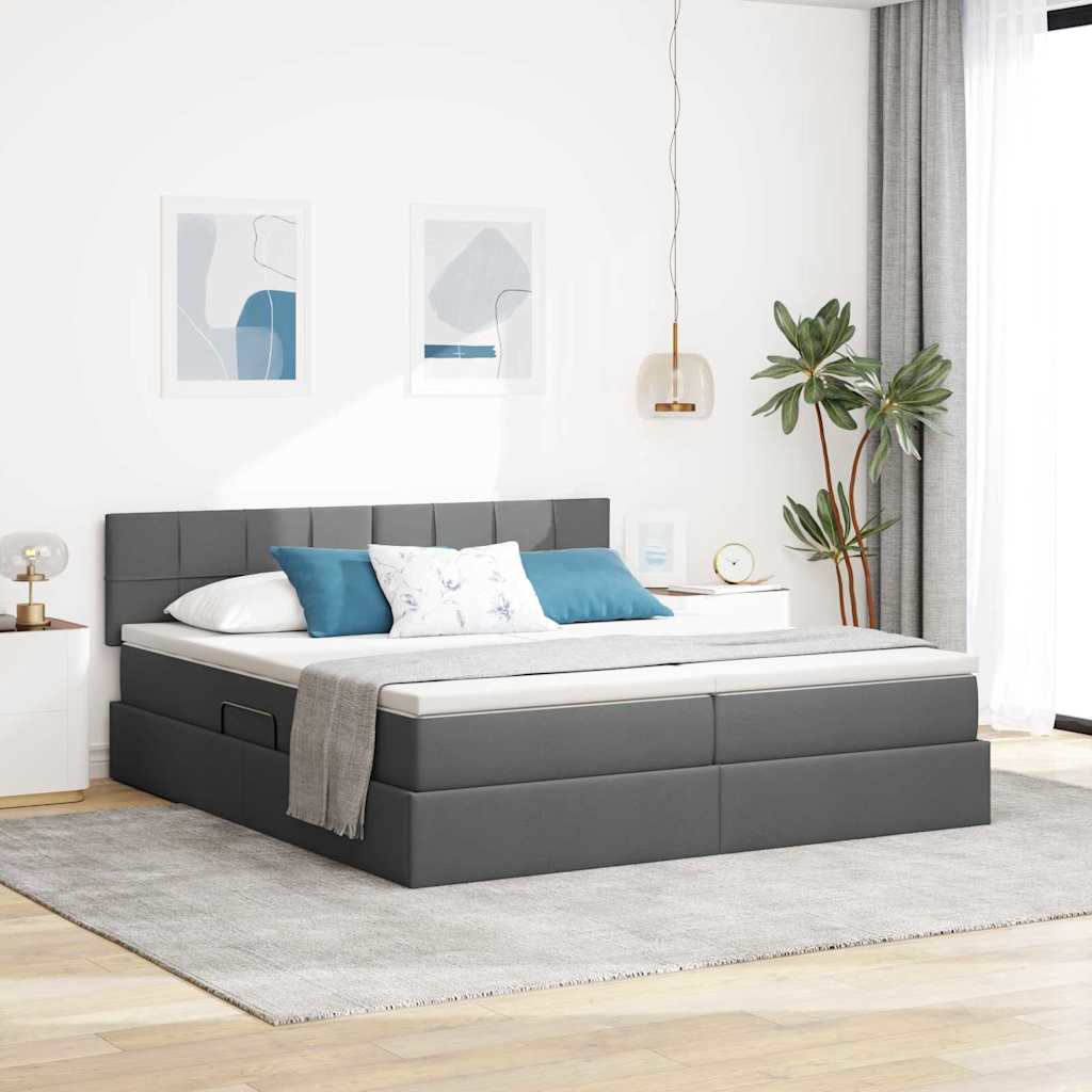 vidaXL Cama con almacenamiento con colchón Gris oscuro 200 x 200 cm