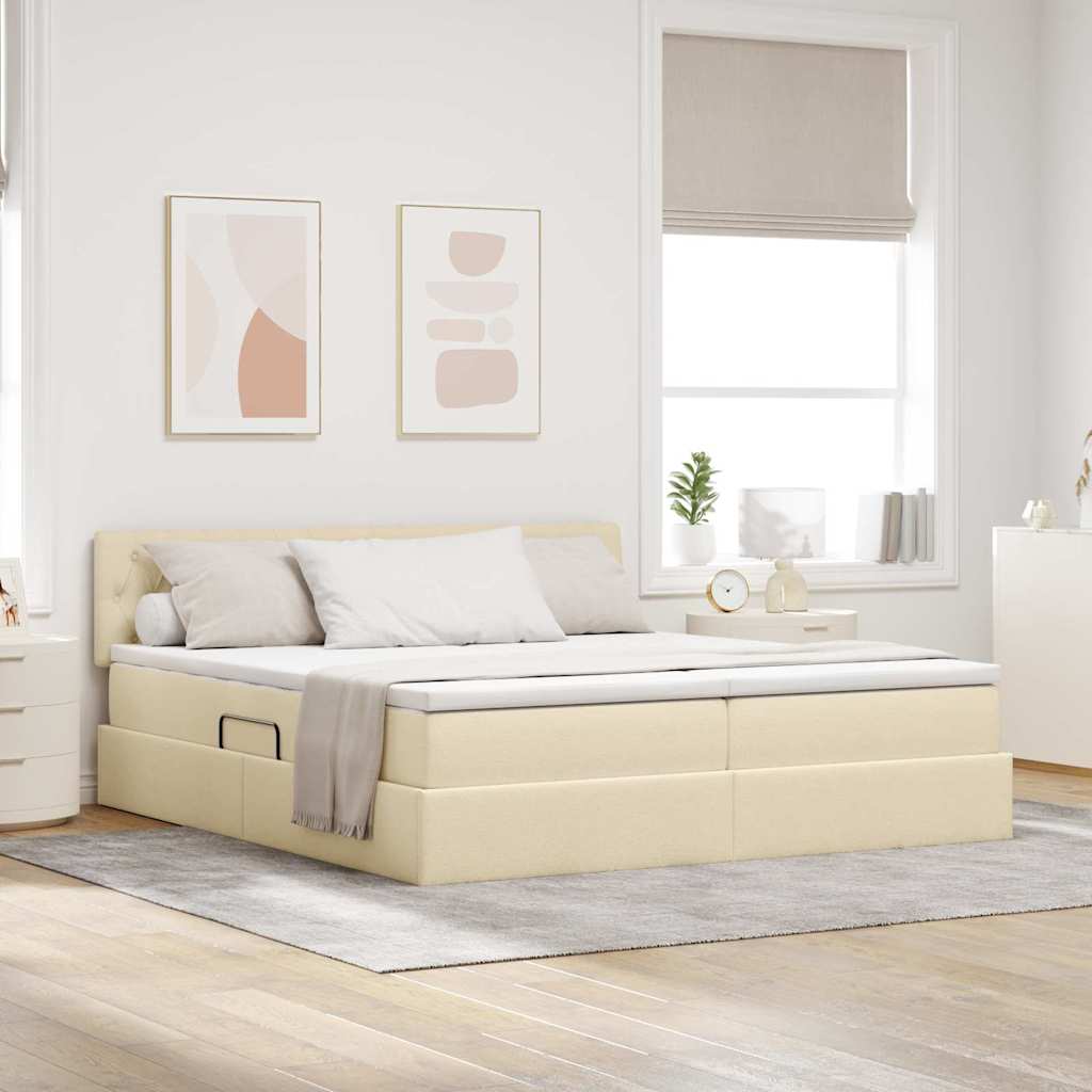 vidaXL Cama con almacenamiento Crema 200 x 200 cm Cuero sintético