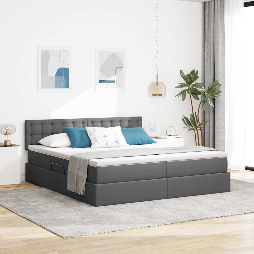 vidaXL Cama con almacenamiento con colchón Gris oscuro 200 x 200 cm