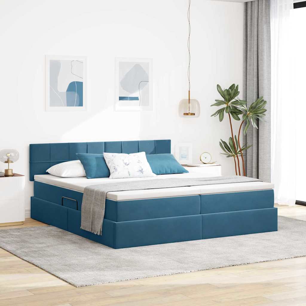 vidaXL Cama con almacenamiento con cabecera 2 uds. Azul Oscuro