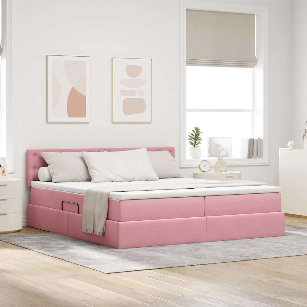 vidaXL Cama con almacenamiento con cabecera 2 uds. Rosa