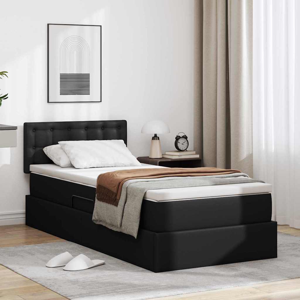 vidaXL Cama con almacenamiento y LED con tiras LED Negro 100 x 200 cm