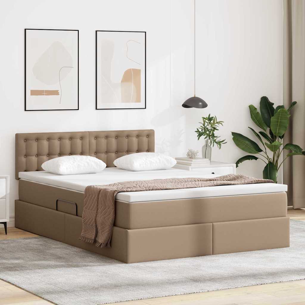 vidaXL Cama con almacenamiento y LED con LED Capuchino 140 x 200 cm