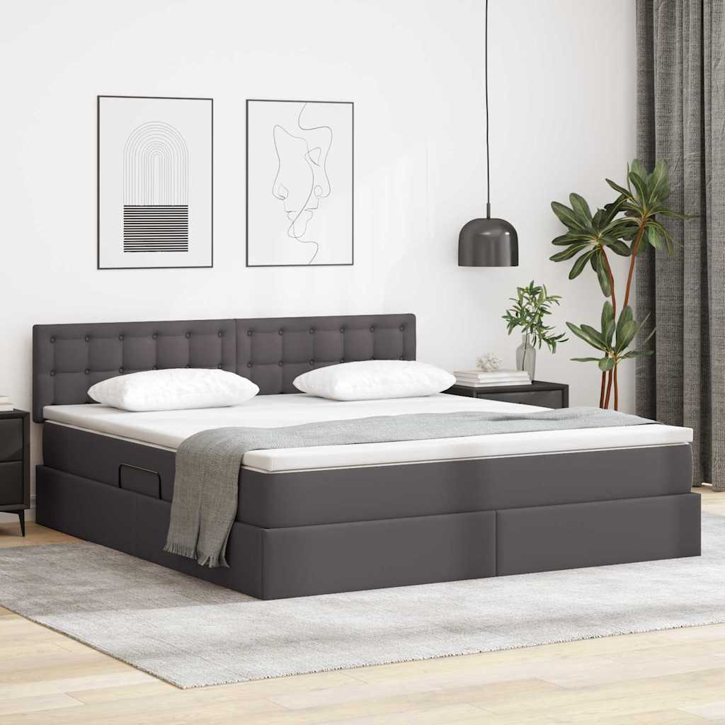vidaXL Cama con almacenamiento y LED Gris 180 x 200 cm Cuero sintético