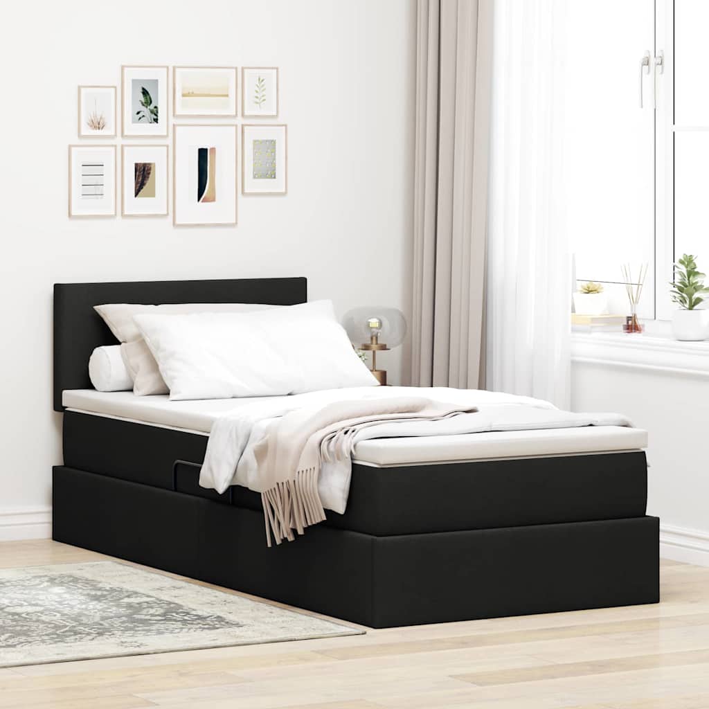 vidaXL Cama de almacenamiento LED con colchón Negro 90 x 190 cm Tela