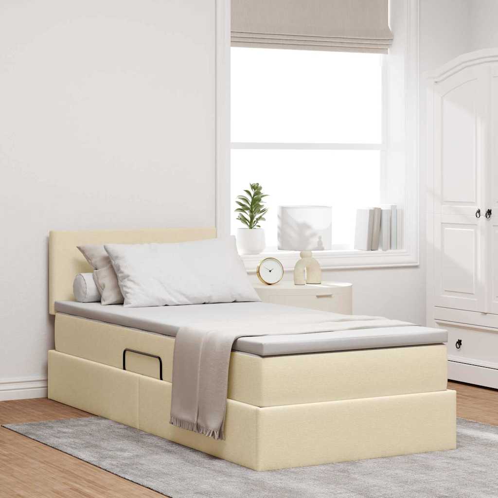 vidaXL Cama de almacenamiento LED con colchón Crema 100 x 200 cm Tela