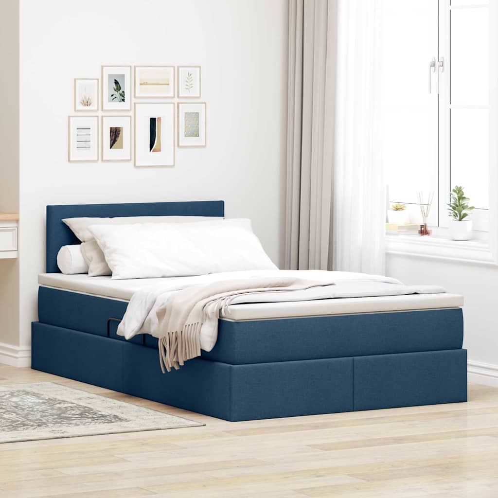 vidaXL Cama de almacenamiento LED con colchón Azul 120 x 190 cm Tela
