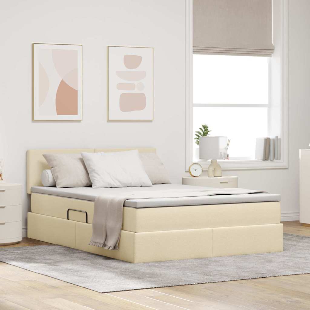 vidaXL Cama de almacenamiento LED con colchón Crema 140 x 190 cm Tela