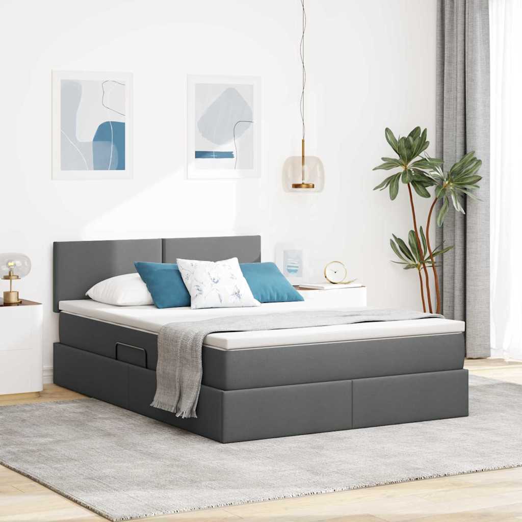 vidaXL Cama de almacenamiento LED con colchón Gris oscuro 140 x 200 cm