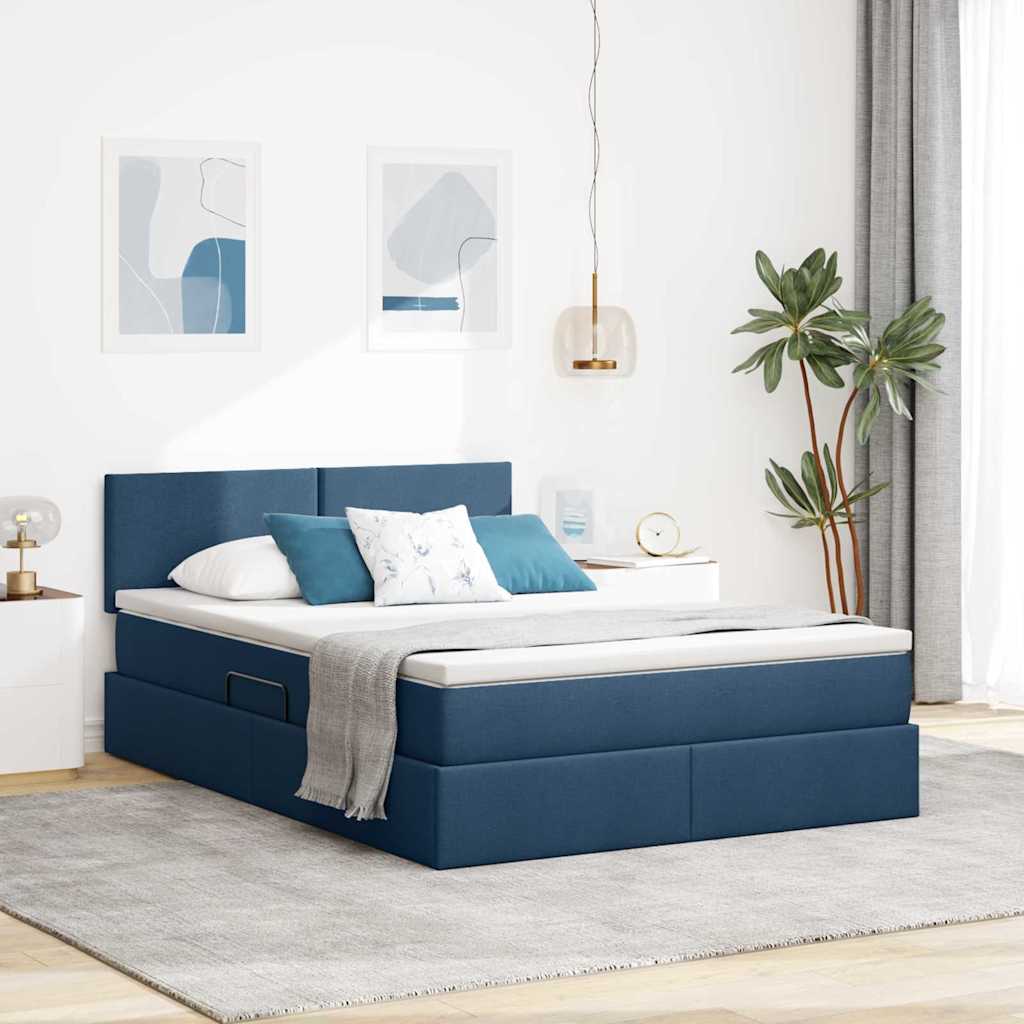 vidaXL Cama de almacenamiento LED con colchón Azul 140 x 200 cm Tela