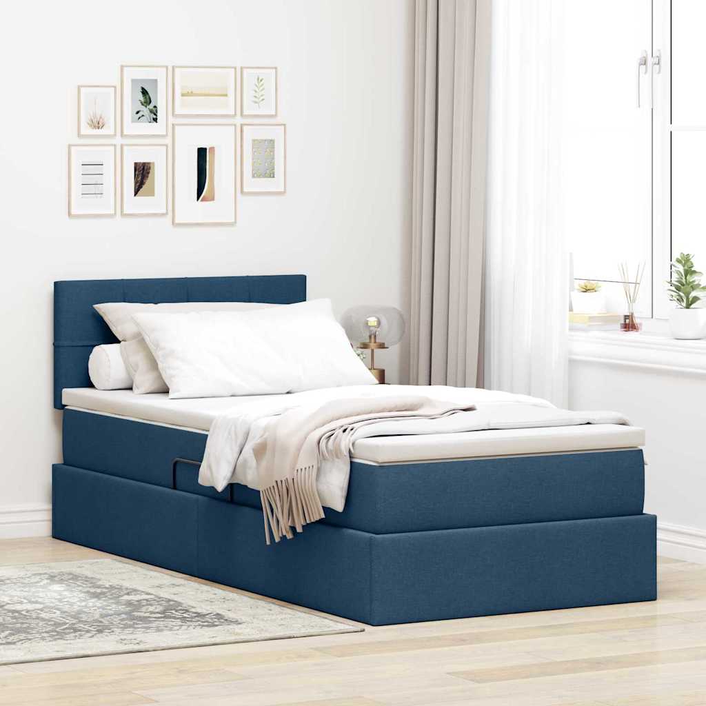 vidaXL Cama de almacenamiento LED con colchón Azul 90 x 200 cm Tela