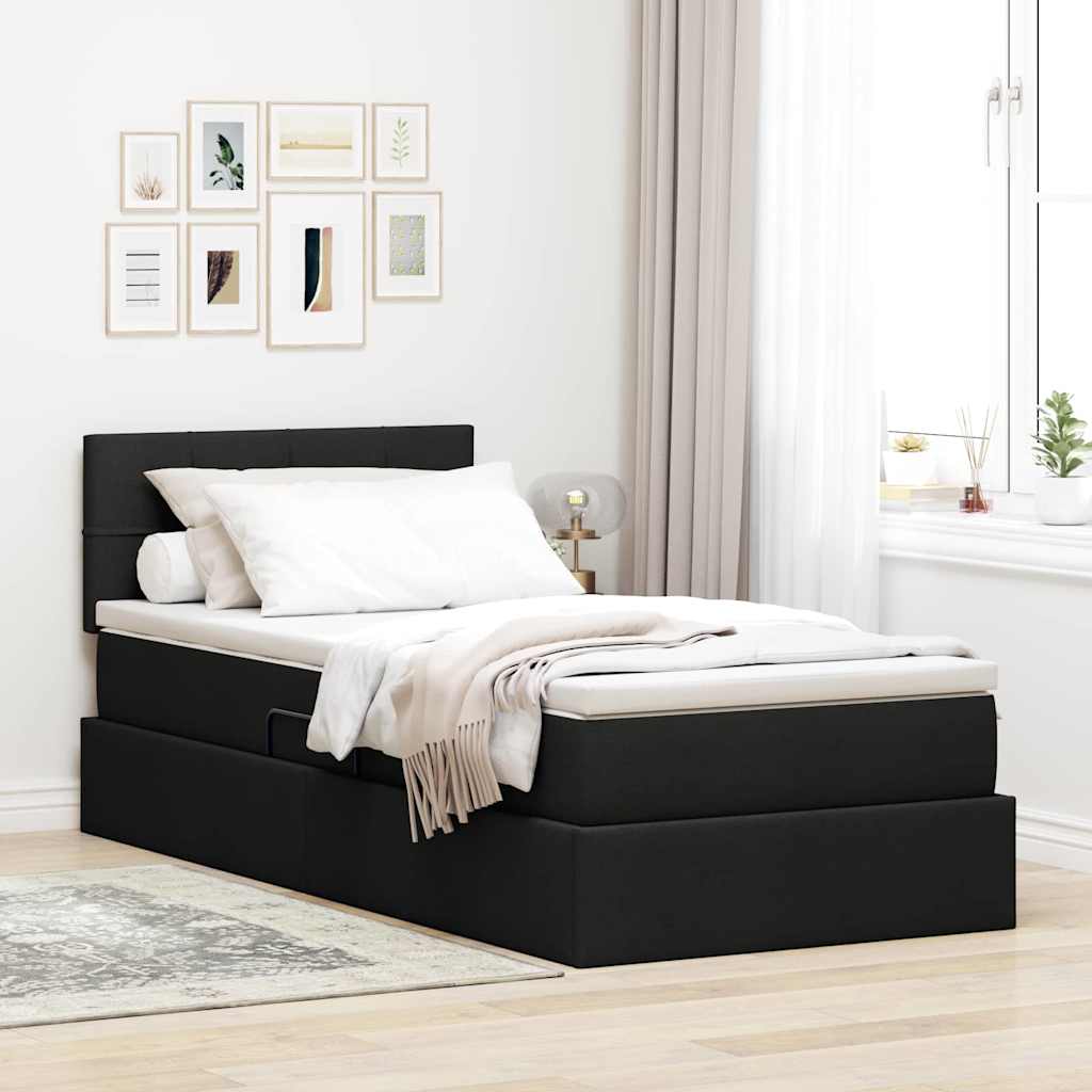 vidaXL Cama de almacenamiento LED con colchón Negro 100 x 200 cm Tela