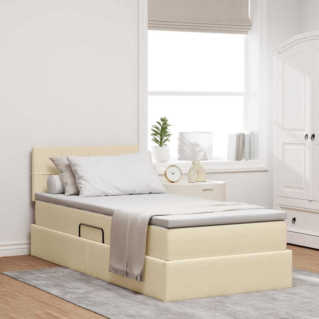 vidaXL Cama de almacenamiento LED con colchón Crema 100 x 200 cm Tela