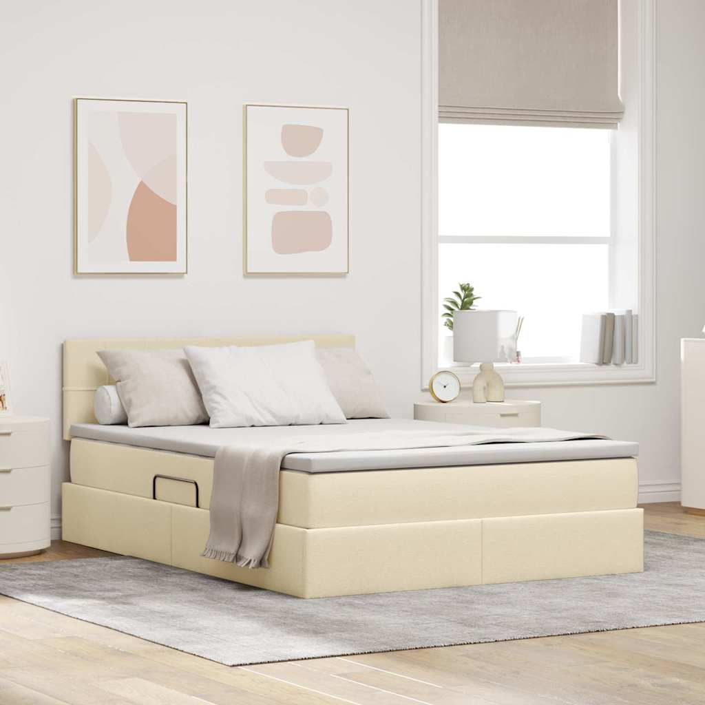 vidaXL Cama de almacenamiento LED con colchón Crema 140 x 200 cm Tela