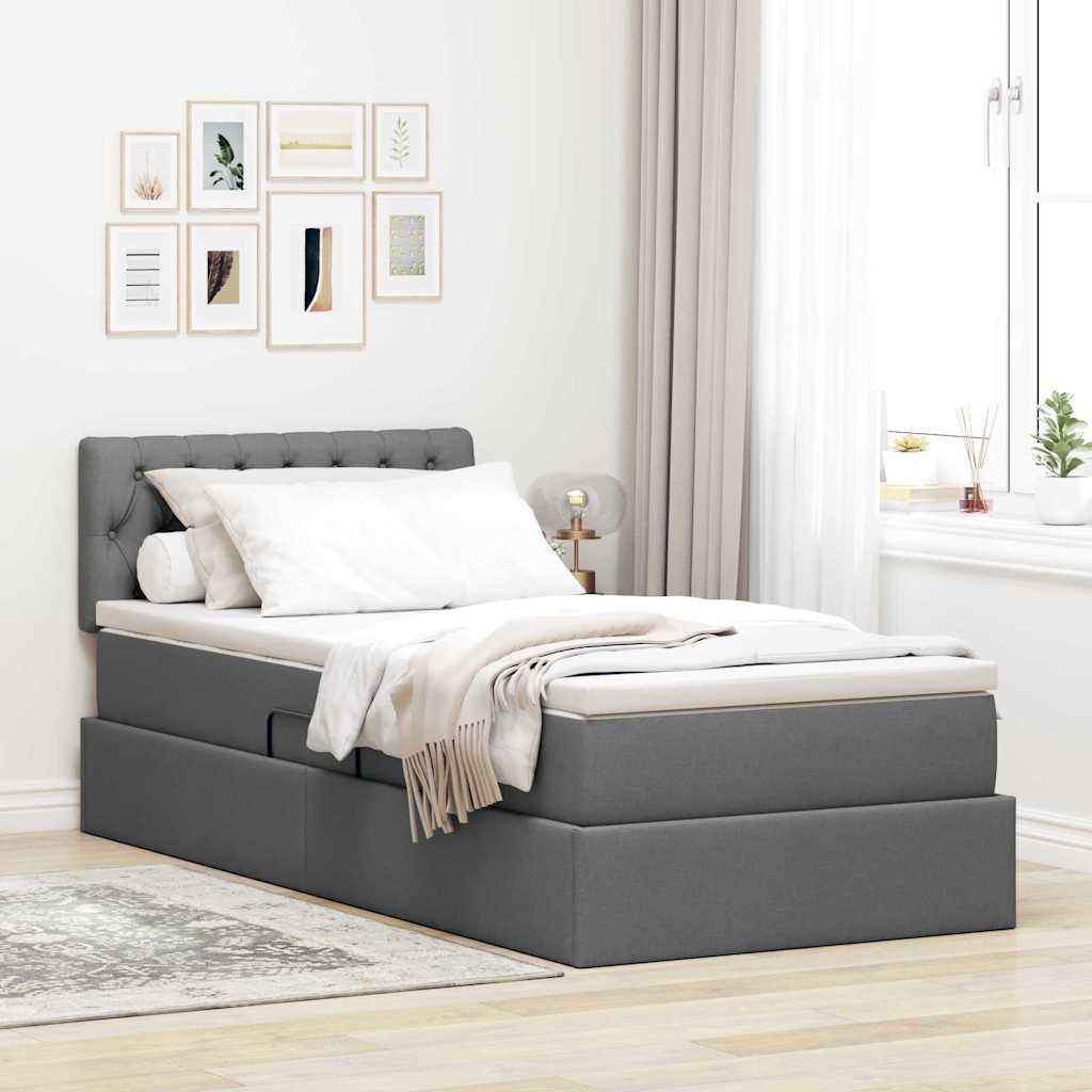 vidaXL Cama de almacenamiento LED con colchón Gris oscuro 90 x 190 cm