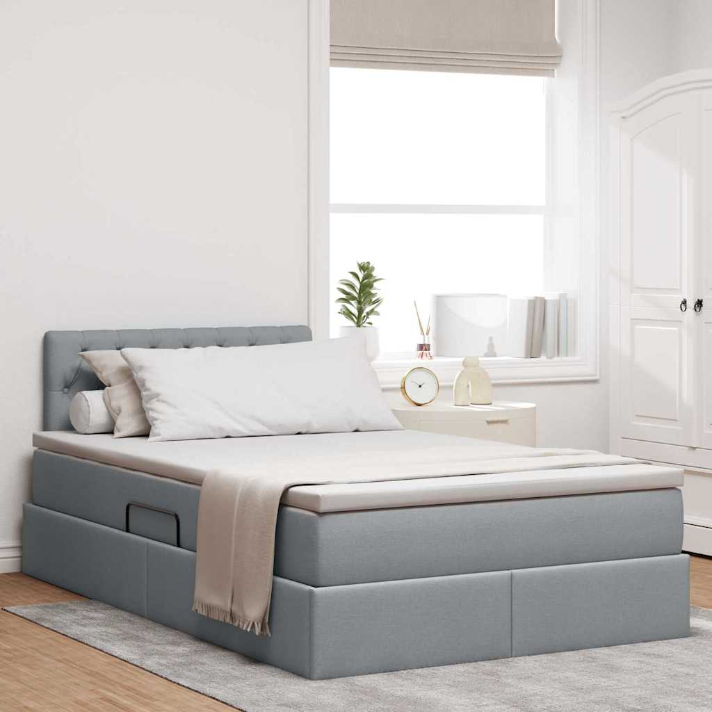 vidaXL Cama de almacenamiento LED con colchón Gris Claro 120 x 190 cm