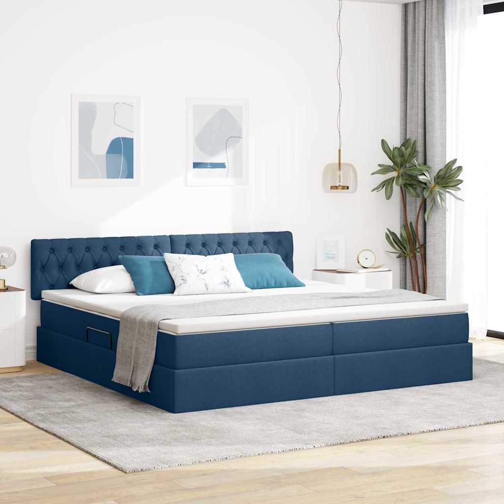 vidaXL Cama de almacenamiento LED con colchón Azul 200 x 200 cm Tela