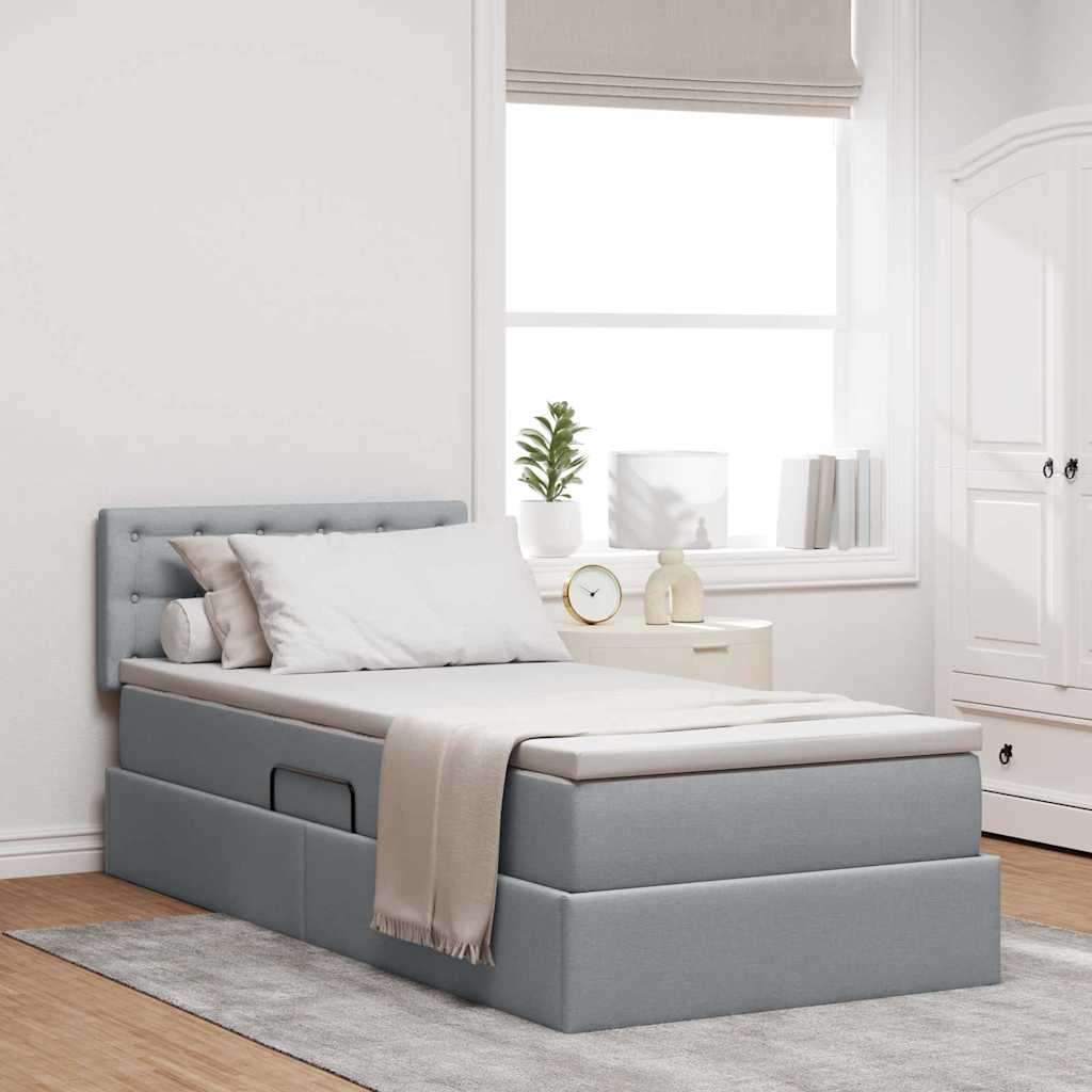 vidaXL Cama de almacenamiento LED con colchón Gris Claro 90 x 190 cm