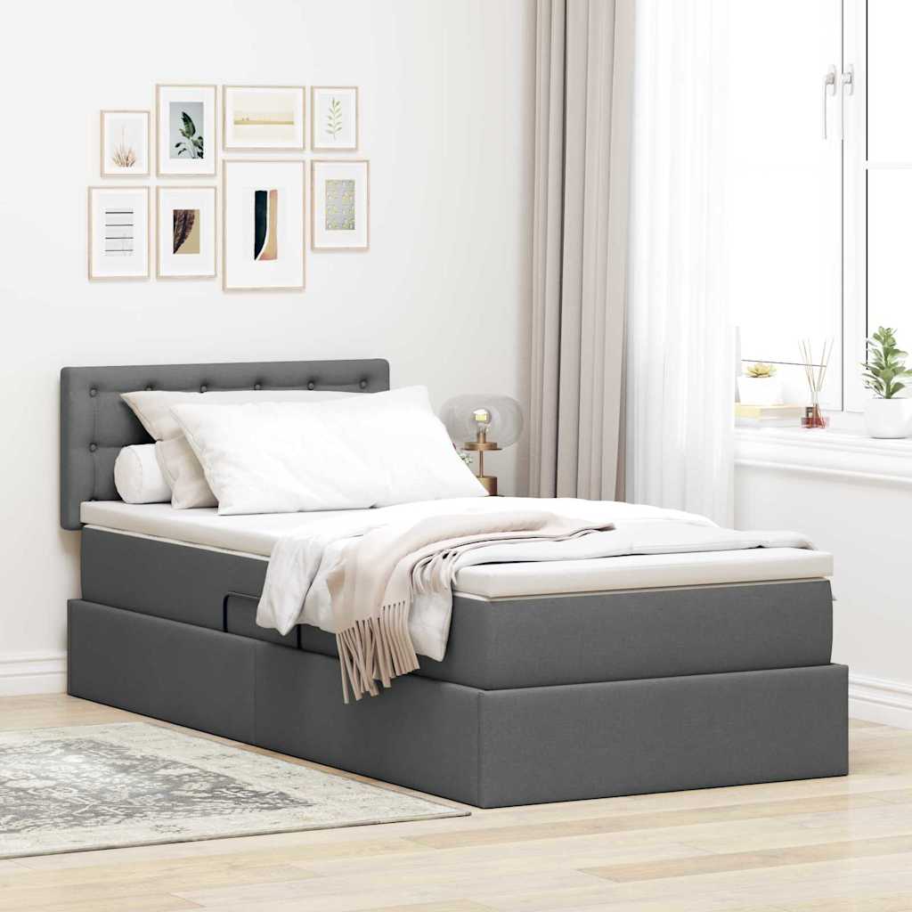 vidaXL Cama de almacenamiento LED con colchón Gris oscuro 90 x 190 cm