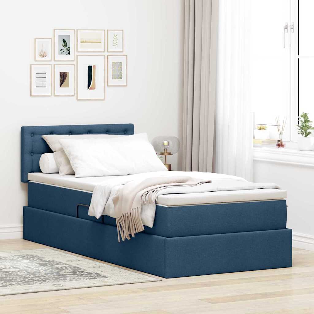 vidaXL Cama de almacenamiento LED con colchón Azul 100 x 200 cm Tela