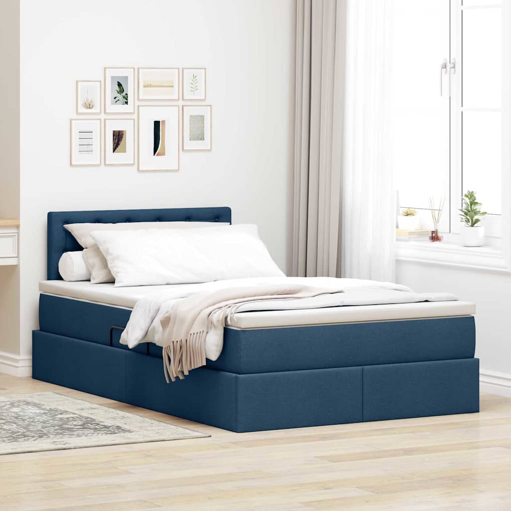 vidaXL Cama de almacenamiento LED con colchón Azul 120 x 200 cm Tela