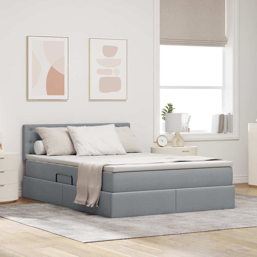 vidaXL Cama de almacenamiento LED con colchón Gris Claro 140 x 190 cm